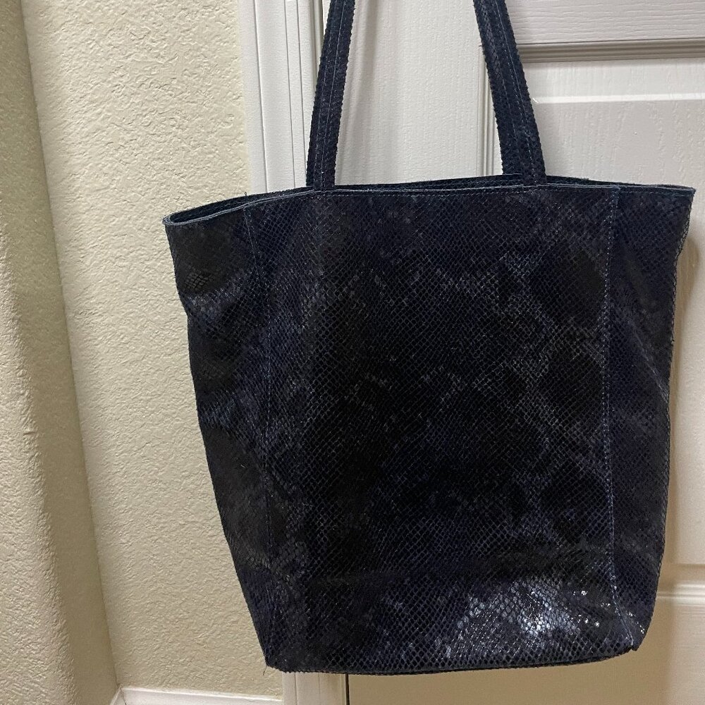 Italian Leather Tote Navy Snake Skin